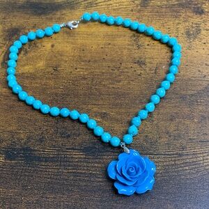 Blue Rose Beaded Howlite Turquoise Necklace